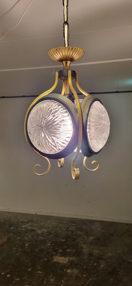 Image 1 of Lampada lanterna decorata in stile moderno di metà secolo con vetro