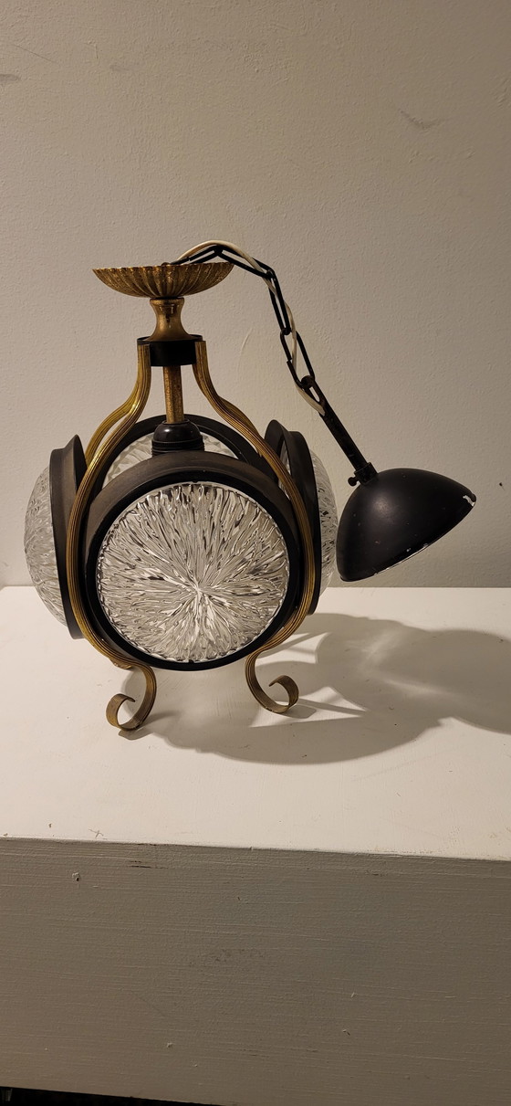 Image 1 of Lampada lanterna decorata in stile moderno di metà secolo con vetro