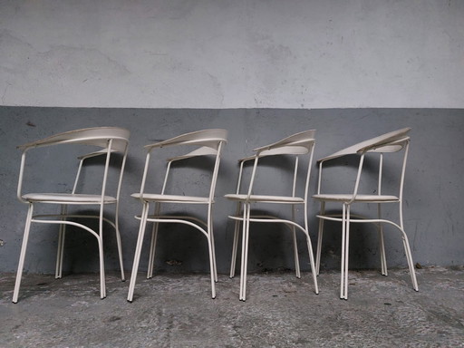 4 x white leather chairs 1980