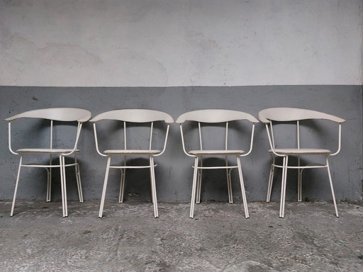 4 x white leather chairs 1980