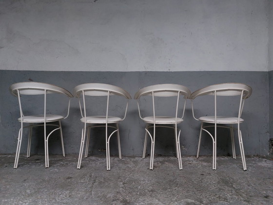 Image 1 of 4 x chaises en cuir blanc 1980