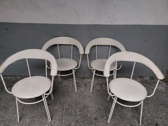 Image 1 of 4 x chaises en cuir blanc 1980