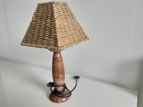 Image 1 of Lamp with marble base. Rope shade.