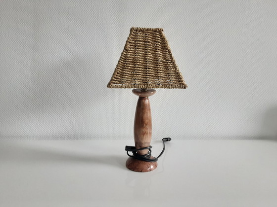 Image 1 of Lamp with marble base. Rope shade.