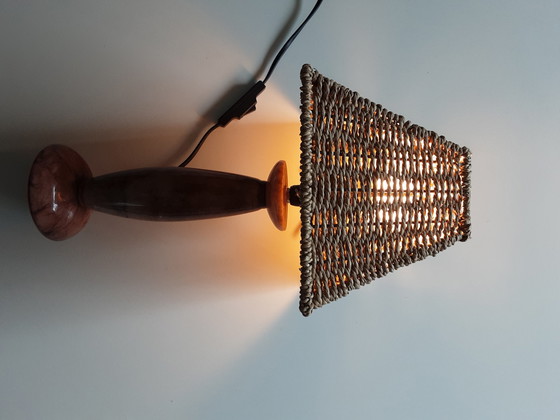 Image 1 of Lamp with marble base. Rope shade.