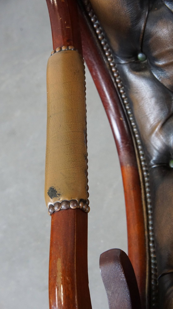 Image 1 of 2 x Green Vintage Beef Leather Chesterfield Armchair