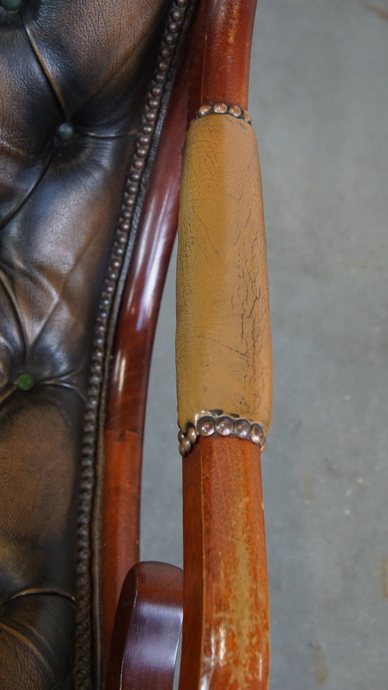 Image 1 of 2 x Green Vintage Beef Leather Chesterfield Armchair