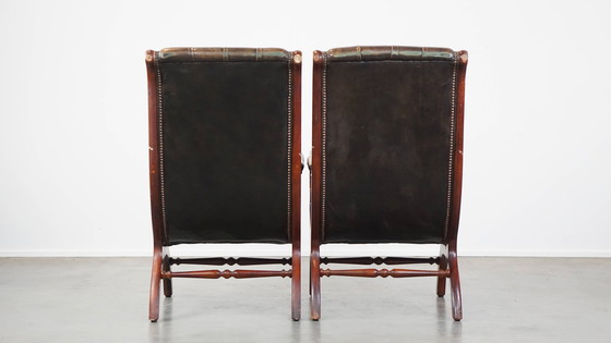 Image 1 of 2 x Green Vintage Beef Leather Chesterfield Armchair