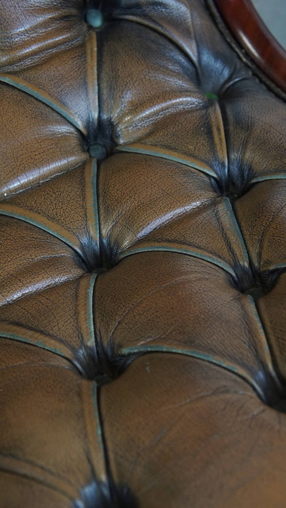 Image 1 of 2 x Green Vintage Beef Leather Chesterfield Armchair