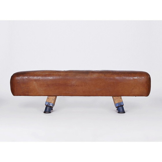 Image 1 of Vintage gymnastic leather pommel horse bench top, Czechoslovakia 1930s