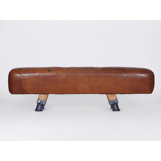 Image 1 of Vintage gymnastic leather pommel horse bench top, Czechoslovakia 1930s