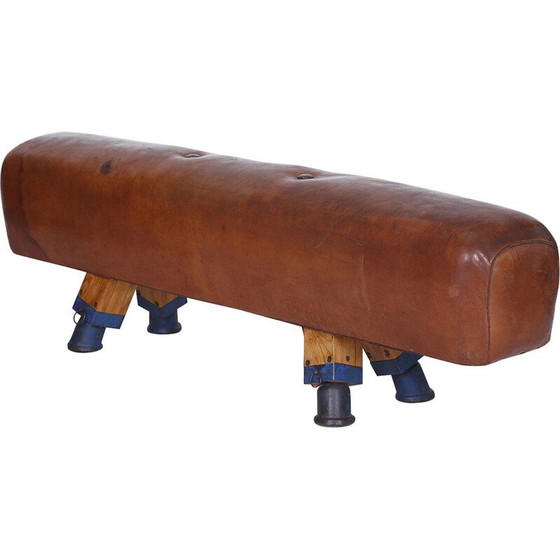 Image 1 of Vintage gymnastic leather pommel horse bench top, Czechoslovakia 1930s