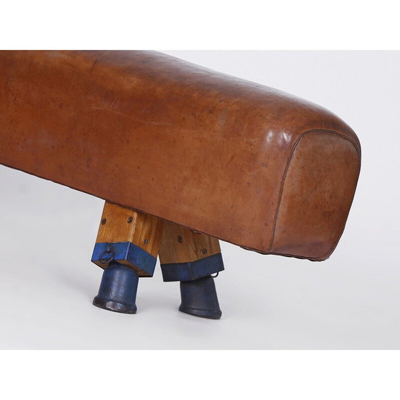 Image 1 of Vintage gymnastic leather pommel horse bench top, Czechoslovakia 1930s