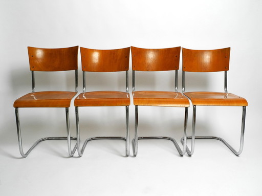 Four 1930S Cantilever Bauhaus Tubular Steel Chairs By Mart Stam For Robert Slezak Czech