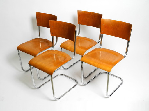 Four 1930S Cantilever Bauhaus Tubular Steel Chairs By Mart Stam For Robert Slezak Czech