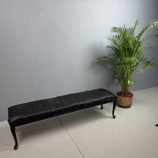 Unique Vintage Long Sofa Black Leather