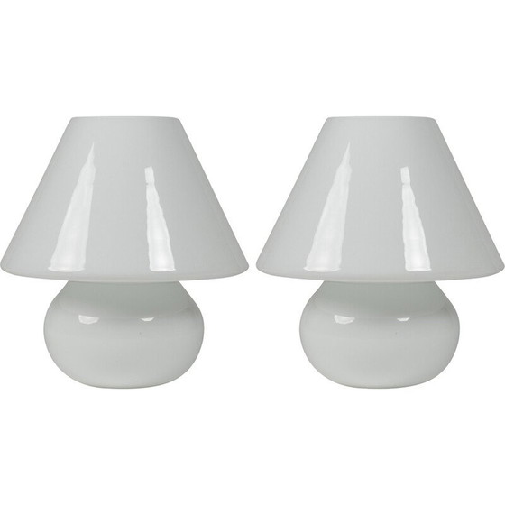 Image 1 of Coppia di lampade vintage in opalino bianco di Paolo Venini, 1990
