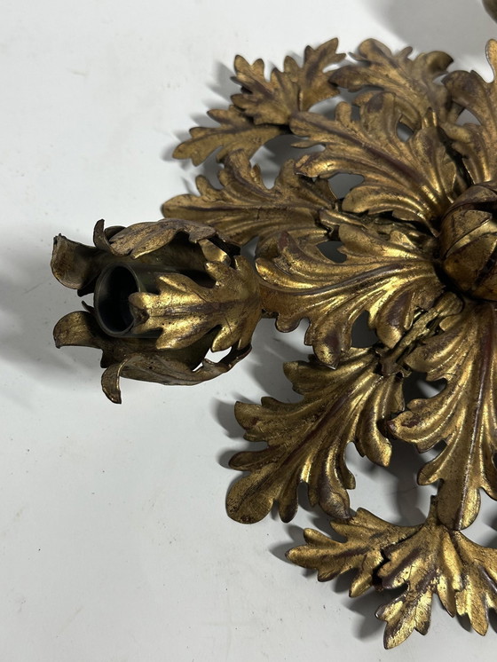 Image 1 of Floral Ceiling Lamp In Gilt Metal From The 1960’S Produced By Banci Firenze, Italy