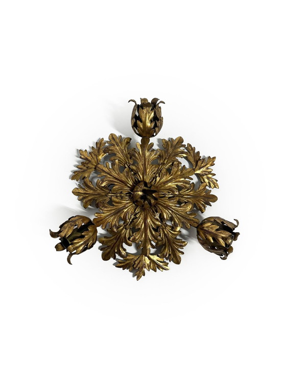 Image 1 of Floral Ceiling Lamp In Gilt Metal From The 1960’S Produced By Banci Firenze, Italy