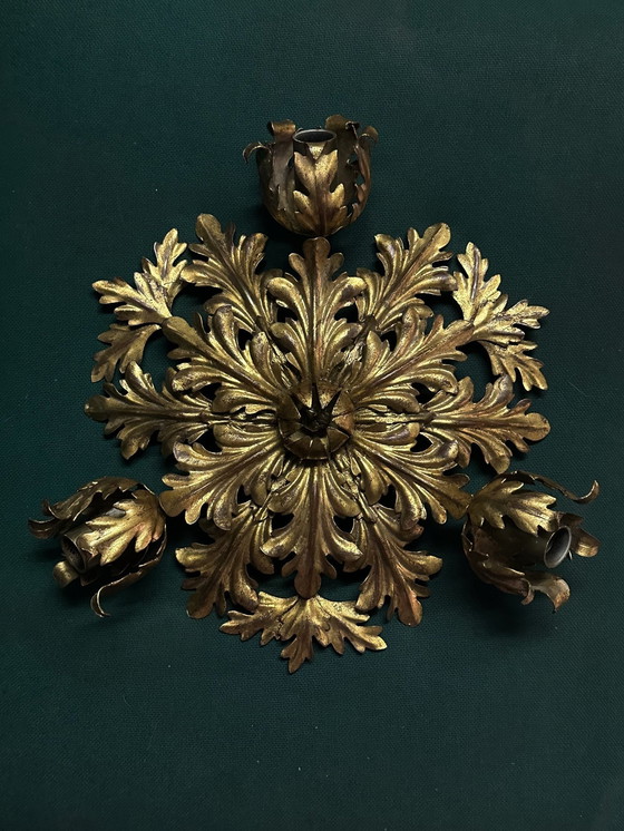 Image 1 of Floral Ceiling Lamp In Gilt Metal From The 1960’S Produced By Banci Firenze, Italy