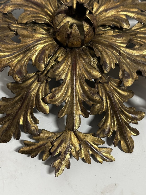 Image 1 of Floral Ceiling Lamp In Gilt Metal From The 1960’S Produced By Banci Firenze, Italy