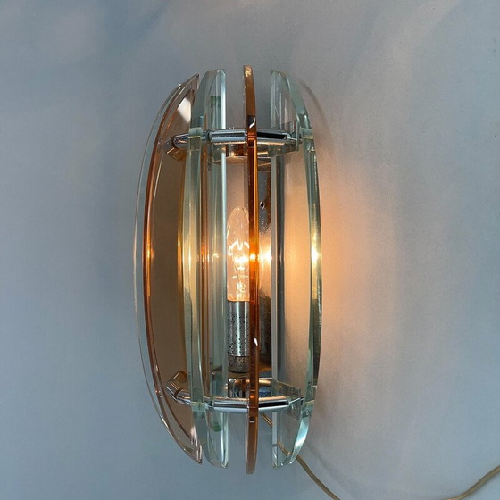 Image 1 of Coppia di lampade da parete vintage in vetro di Murano e cromo di Veca, Italia