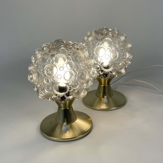 Image 1 of Lampes de table en verre bullé et aluminium, ensemble de 2, Allemagne, années 1960