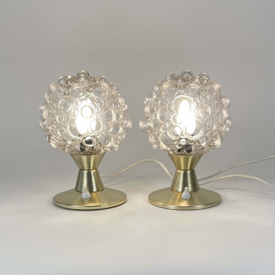 Image 1 of Lampes de table en verre bullé et aluminium, ensemble de 2, Allemagne, années 1960