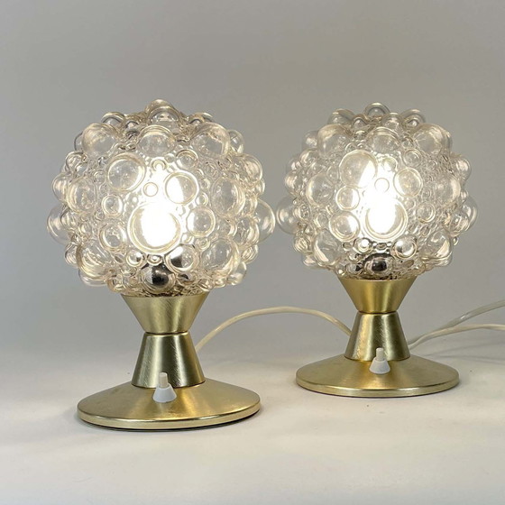 Image 1 of Lampes de table en verre bullé et aluminium, ensemble de 2, Allemagne, années 1960