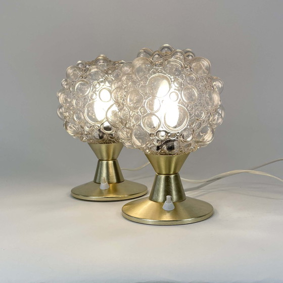 Image 1 of Lampes de table en verre bullé et aluminium, ensemble de 2, Allemagne, années 1960