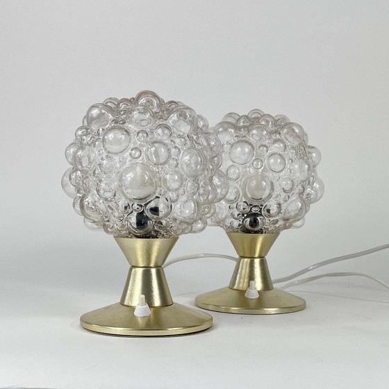 Image 1 of Lampes de table en verre bullé et aluminium, ensemble de 2, Allemagne, années 1960