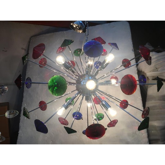 Image 1 of Lampadario Sputnik multicolore in vetro di Murano fatto a mano in Italia