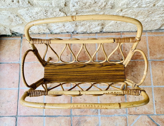 Image 1 of Mid-Century Bamboo & Rattan Magazine Rack, 1950’S