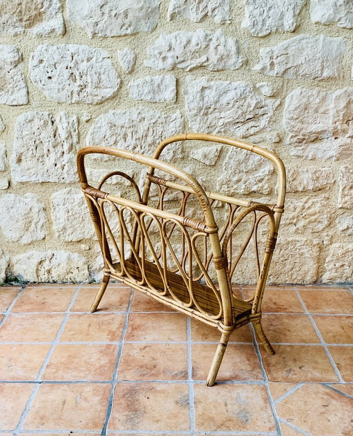 Mid-Century Bamboo & Rattan Magazine Rack, 1950’S