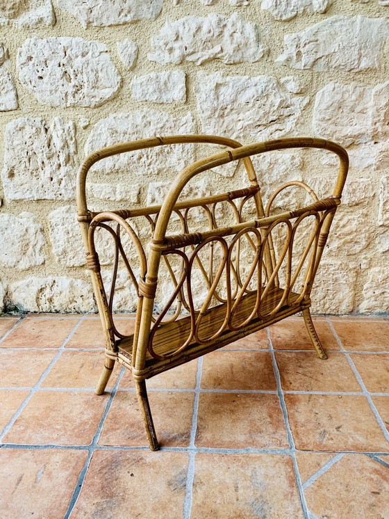 Image 1 of Mid-Century Bamboo & Rattan Magazine Rack, 1950’S