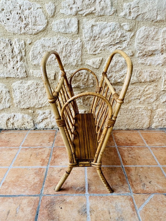 Image 1 of Mid-Century Bamboo & Rattan Magazine Rack, 1950’S