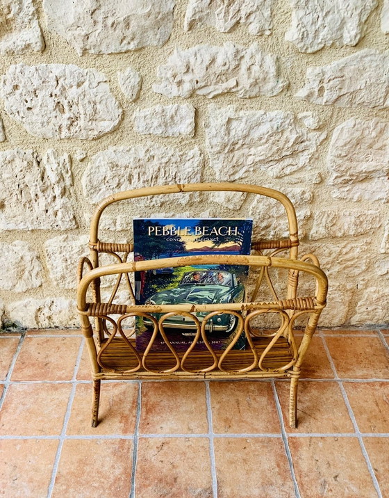 Image 1 of Mid-Century Bamboo & Rattan Magazine Rack, 1950’S