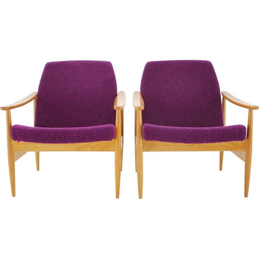 Pair of vintage purple armchairs, Czechoslovakia 1960s
