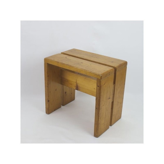Image 1 of Vintage stool in pine, selected by Charlotte Perriand for Les Arcs, 1968