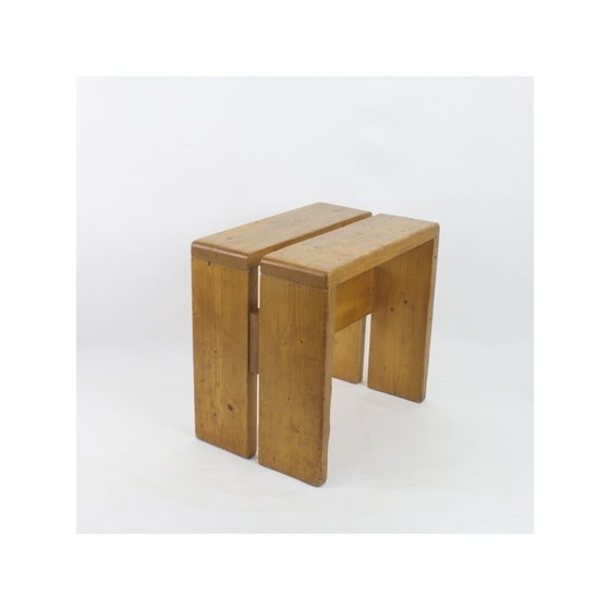 Image 1 of Vintage stool in pine, selected by Charlotte Perriand for Les Arcs, 1968