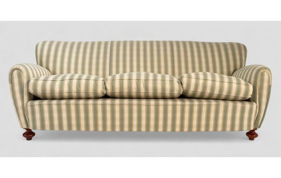 Image 1 of Three-seater sofa with wooden structure & striped fabric, 1980s