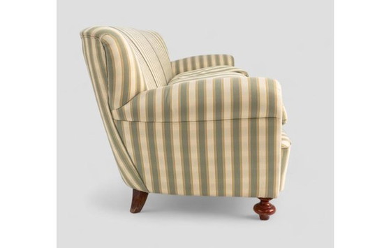 Image 1 of Three-seater sofa with wooden structure & striped fabric, 1980s