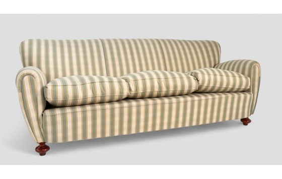 Image 1 of Three-seater sofa with wooden structure & striped fabric, 1980s