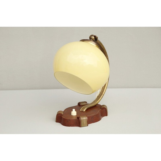 Image 1 of Vintage Art Deco table lamp in bakelite, brass, cardboard and opal glass, Germany 1930s