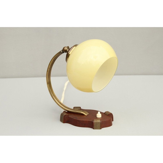 Image 1 of Vintage Art Deco table lamp in bakelite, brass, cardboard and opal glass, Germany 1930s