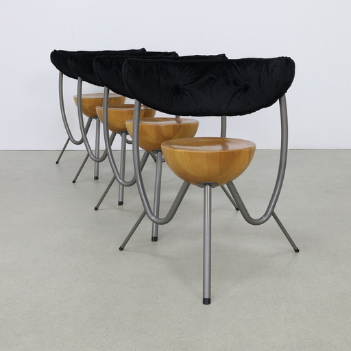 4x Chaise de salle à manger postmoderne de Rob Eckhardt, années 1980