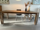 Table de salle à manger en bois d'échafaudage brésilien