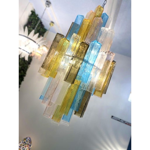 21St Century Multicolored "Squared" Murano Glass Chandelier