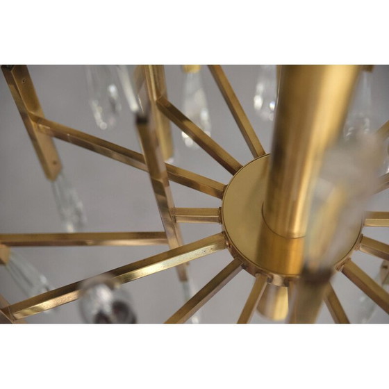 Image 1 of Vintage Italian brass and glass chandelier by Gaetano Sciolari, 1970