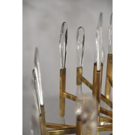 Image 1 of Vintage Italian brass and glass chandelier by Gaetano Sciolari, 1970